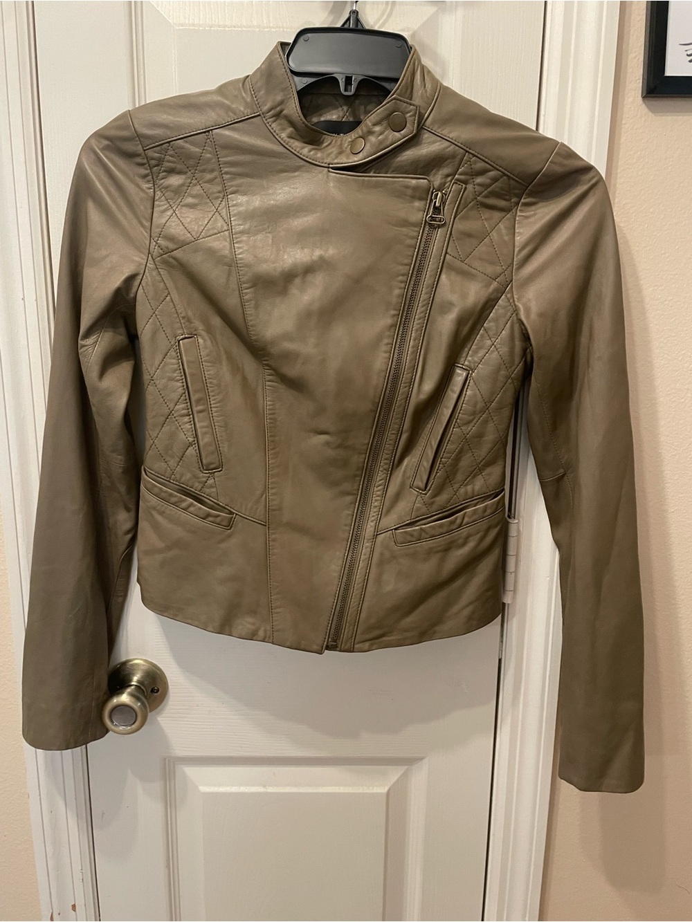 Women's Olive Leather Asymmetrical Zip Jacket Ann Taylor